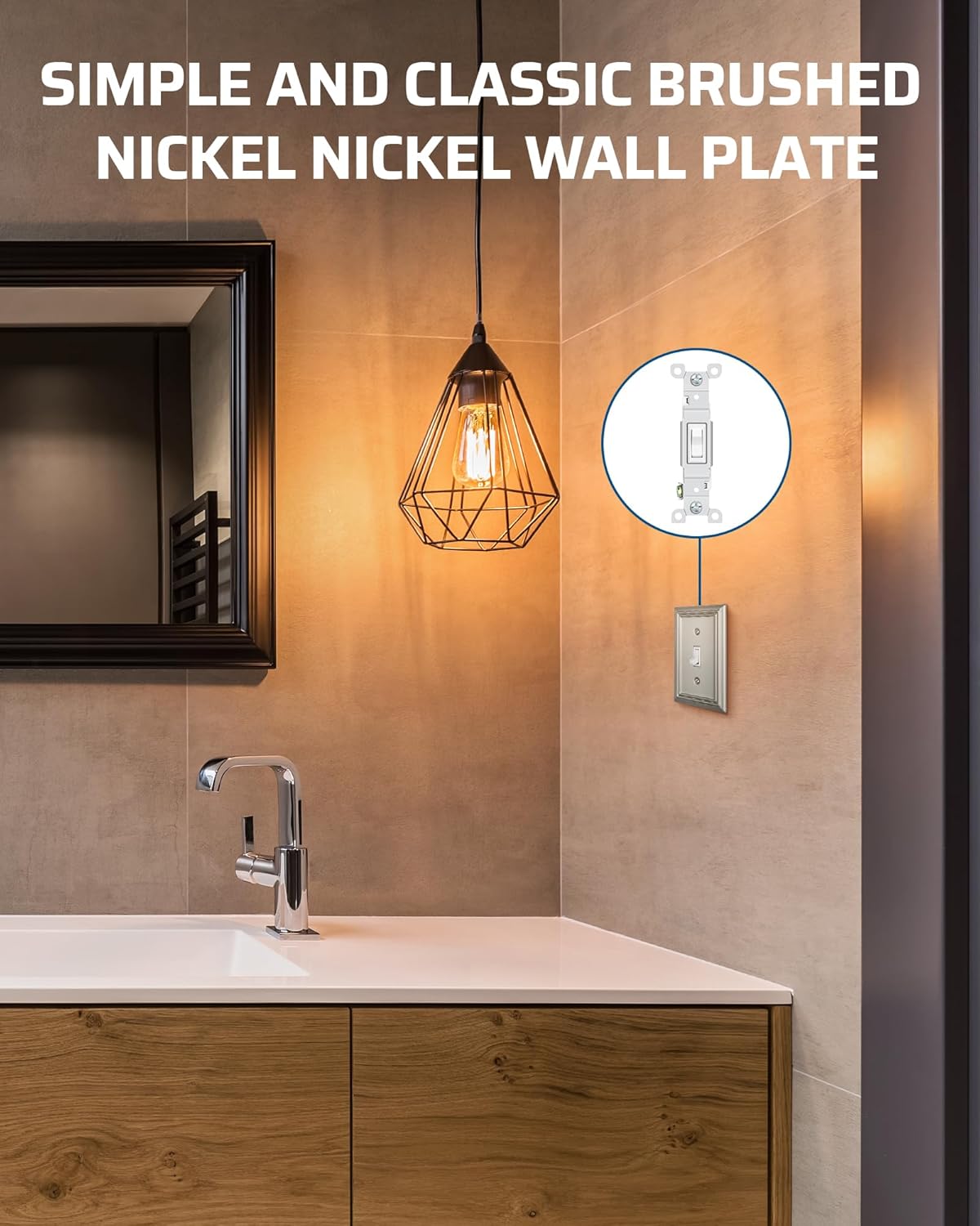 DEWENWILS Single Toggle Wall Plates, Brushed Nickel Metal Light Switch Cover Plates, 4.92" x 3.14"