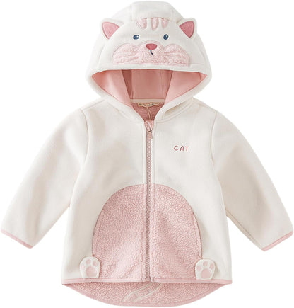 DAVE&BELLA Toddler Fleece Jacket, Baby Boys Girls Animal-shaped Hooded Zipper Long Sleeve Warm