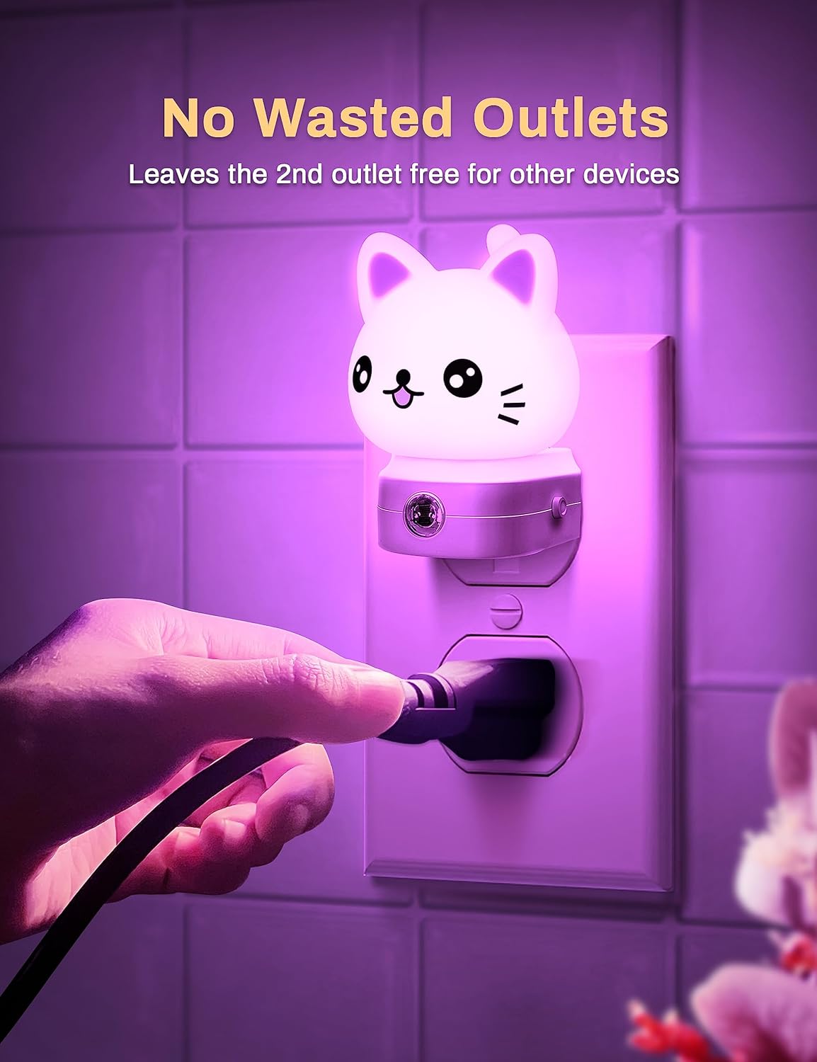 Cat Night Lights Plug Into Wall [2 Pack], Cute Night Light for Kids, 8-Color RGB LED Night Light