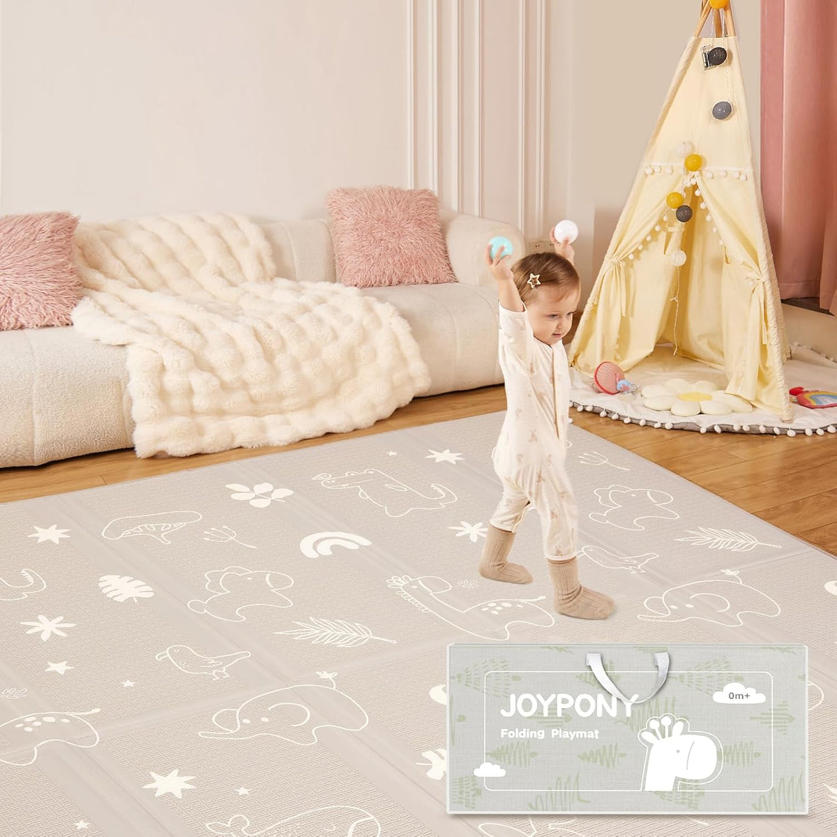 Baby Play Mat, 79" X 71" X 0.6" Extra Large & Thick Reversible Foldable Play Mats for Babies and
