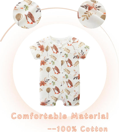 Unisex Summer Trendy 2-Pack Rompers Short Sleeve Zipped Bodysuit Infant Cotton Outfits