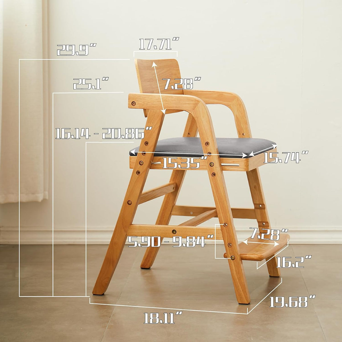 Solid Wood high Chairs for Toddlers,High Chair Grows with Kid for Dining, Study Chair for Children