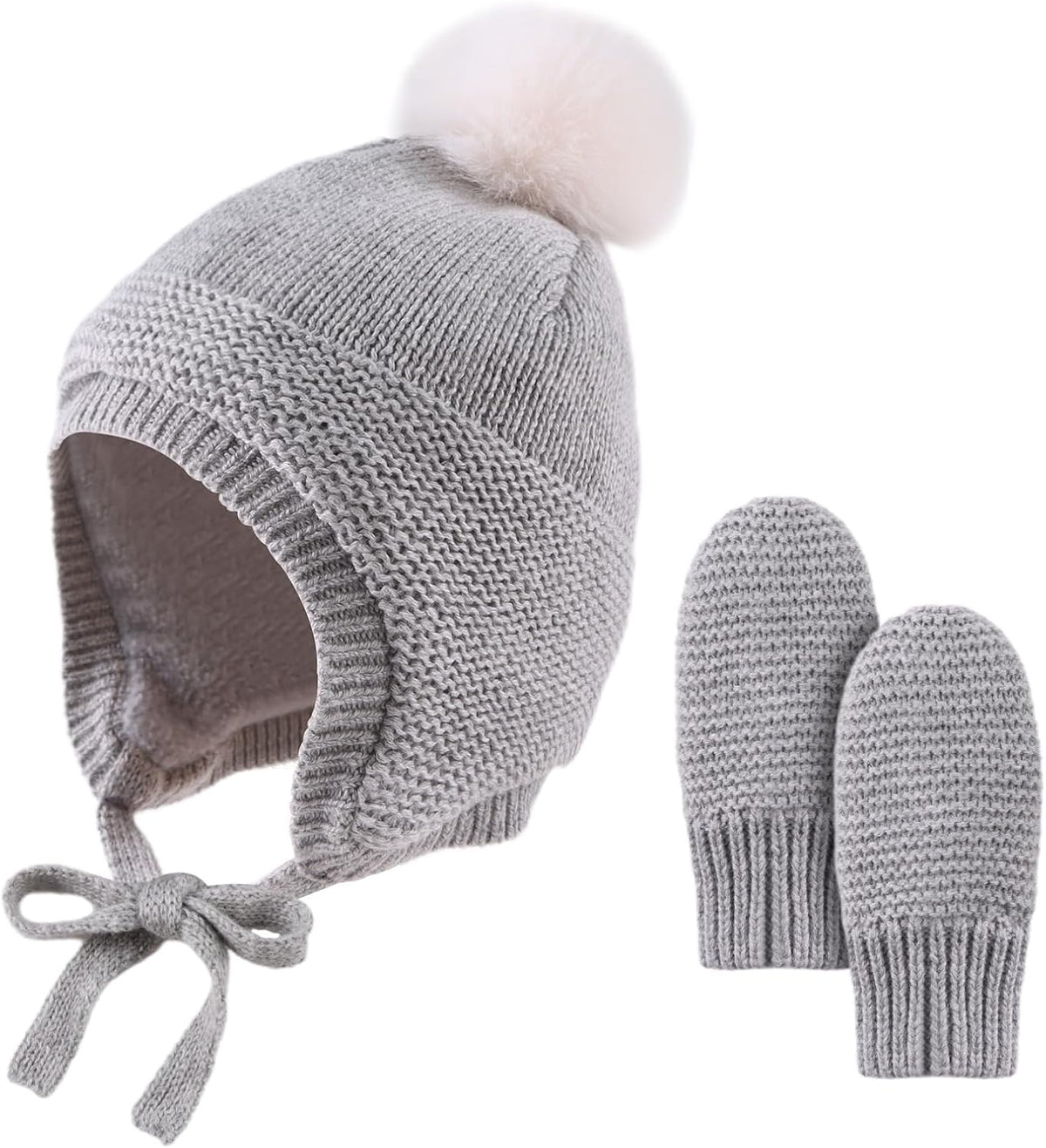 Basic Winter Baby Beanie Gloves Boys Girls Knitted Hat Pompom Kids Earflap Hats Warm Infant Toddler