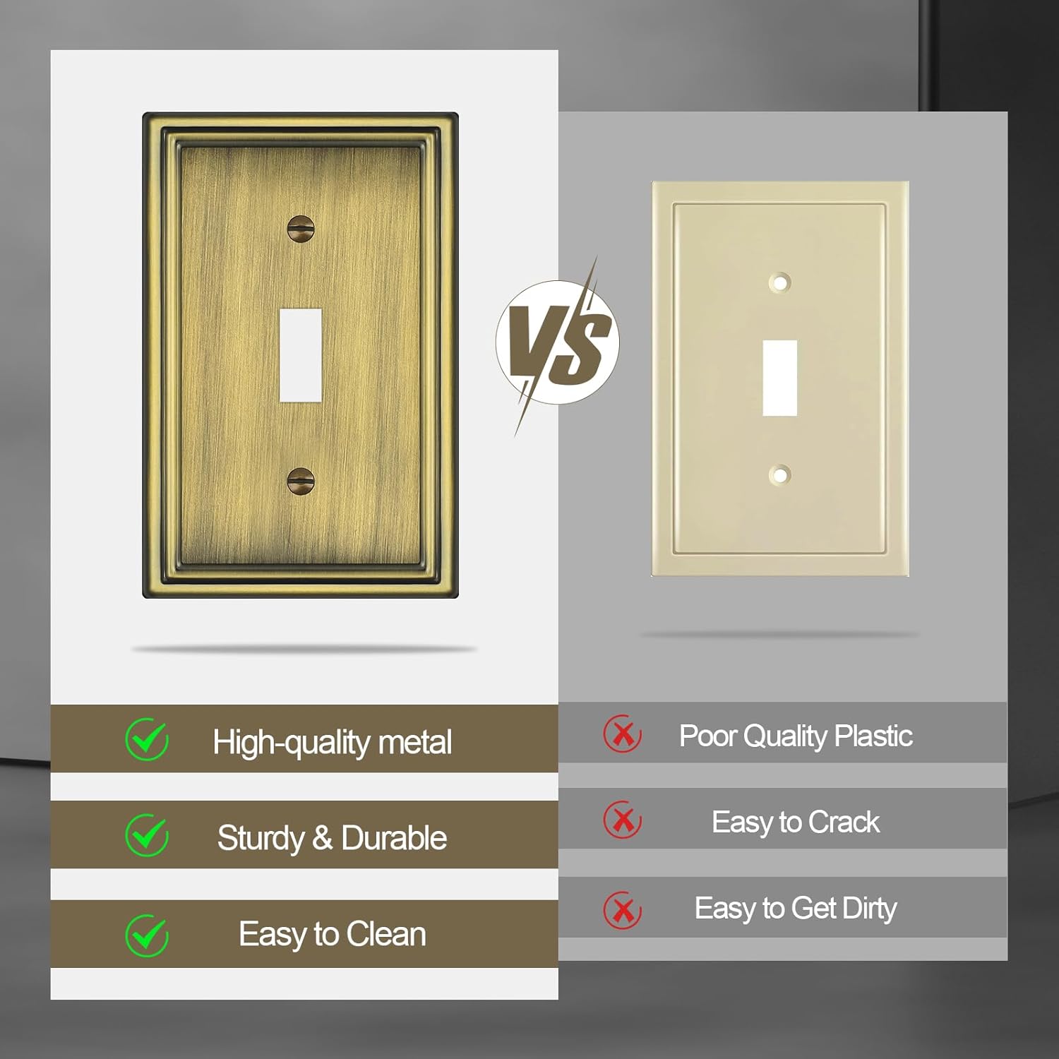 Antique Brass Decorative Light Switch Covers Plate, Metal Material 1 Gang Wall Plates for Light