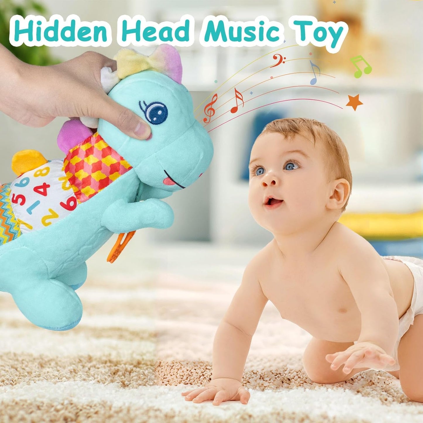 Baby Dino Plush Soft Stuffed Animal Toy for 0-3-6-12+ Months,Infant Musical Toy with