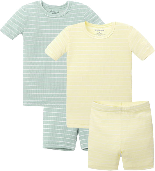 AVAUMA Stripe Pattern Baby Boys Girls Pajama Set Kids Toddler Snug fit Ribbed Sleepwear pjs for