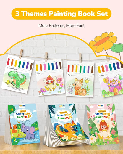 TECJOE 3 Pack Paint With Water Coloring Books for Toddlers, Watercolor Paint Set with 6 Brushes