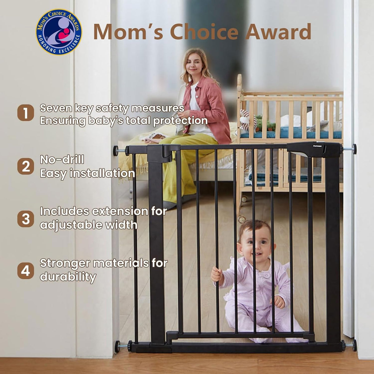 Baby Gate for Stairs - 29.6-46" Auto Close Dog Gate for Doorways, Extra Wide Child Gate Indoor