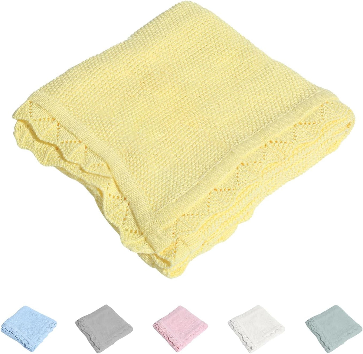 100% Cotton Baby Blanket Knit Soft Warm Lace Toddler Newborn Nursery Blanket, 30 x 40 Inches, Lemon