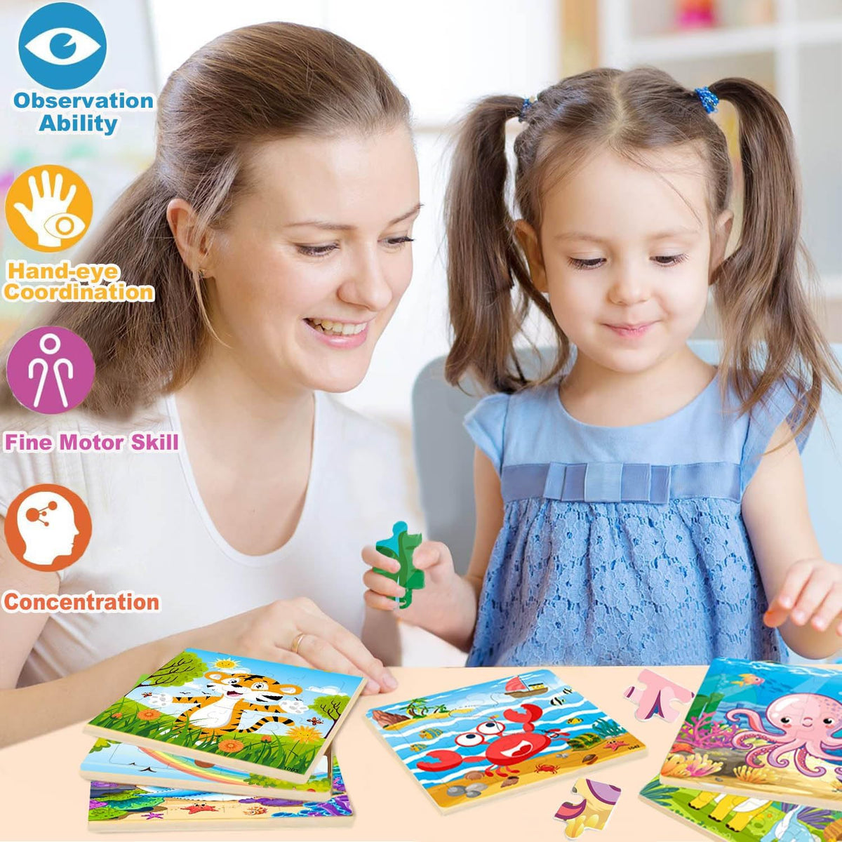 Puzzles for Kids Ages 4-6, 10 Pack of 20 Piece Wooden Jigsaw Puzzles for Toddlers Ages 3-5 Jigsaw