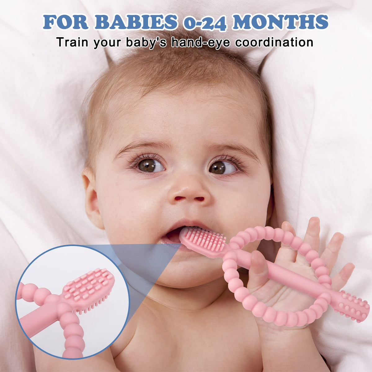 Baby Teething Toys with Easy-Hold Handle, Silicone Infant Toothbrush, Textured On Both Sides Helps