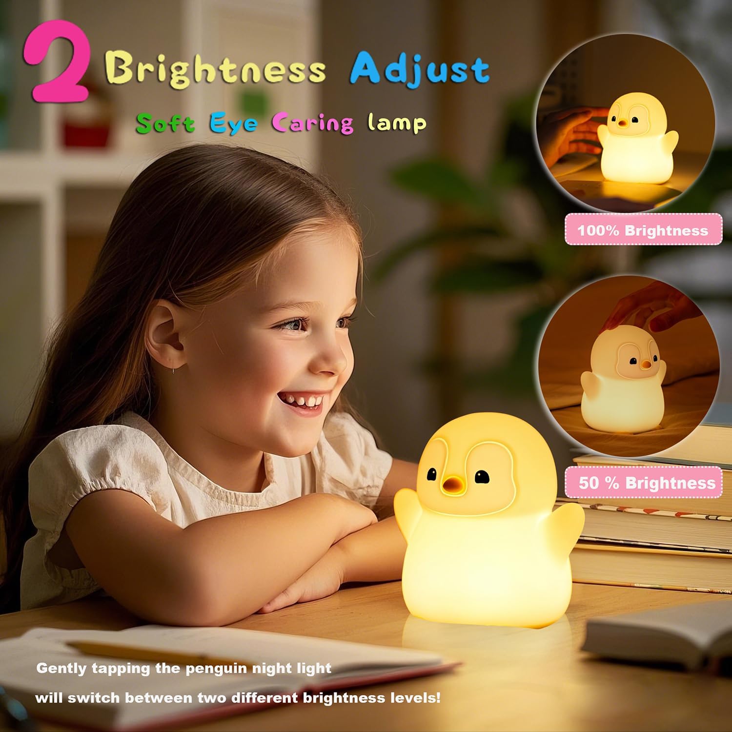 DREAMING MY DREAM Cute Penguin Night Light,LED Squishy Novelty Penguin Lamp,2 Levels Dimmable