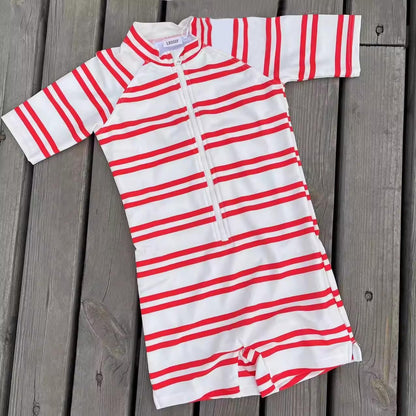 Boys One Piece Swimsuit Whale Dolphin Bathing Suit Zipper Rash Guard Kid Short Sleeve Swimwear