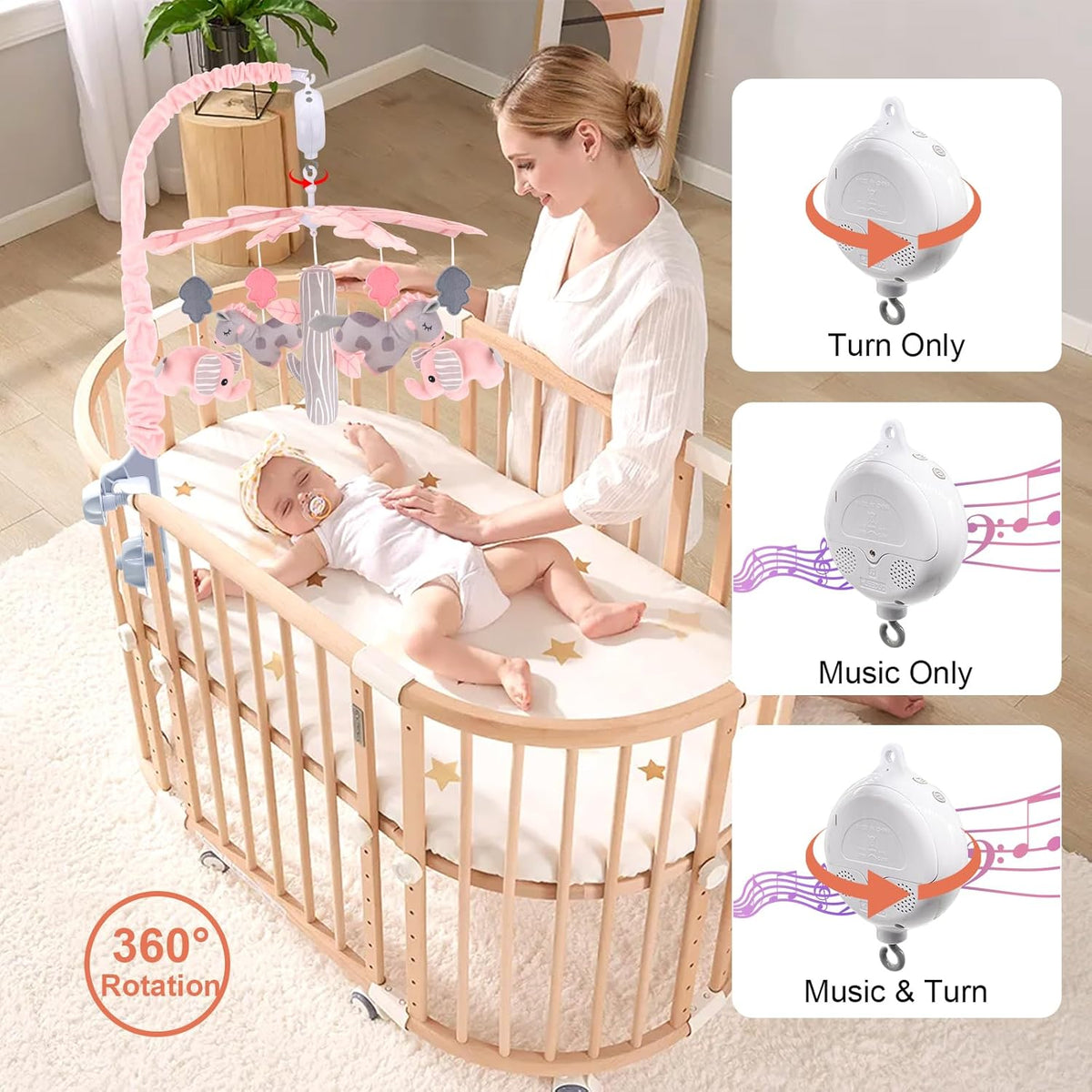 Upgraded Blublu Park Musical Mobile for Crib, Baby Crib Mobile with Hanging Rotating Toys Woodland