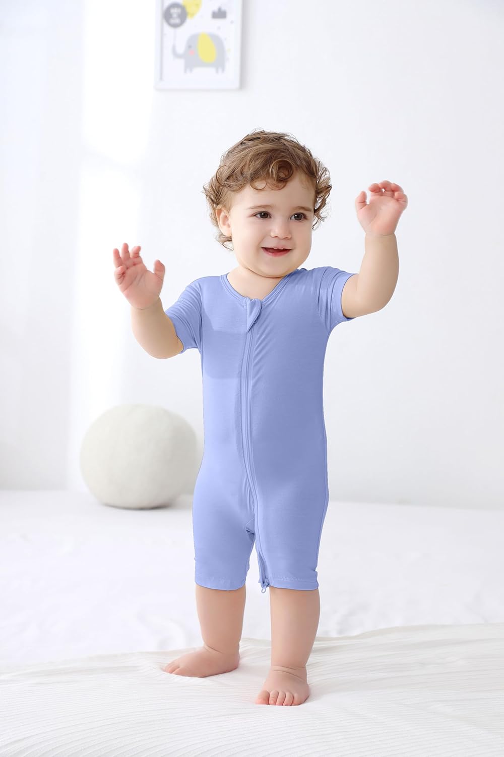 GUISBY Rayon made from bamboo Baby Pajamas Short Sleeve Footless Rompers 2 Way Zipper Sleeper for