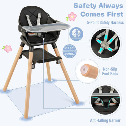 BABY JOY Baby High Chair, 6 in 1 Convertible Wooden High Chair for Babies & Toddlers with