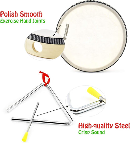 MUSICUBE 7 Pcs Musical Instrument Toys Set for Kids Wooden Percussion Instrument with Hand Drum