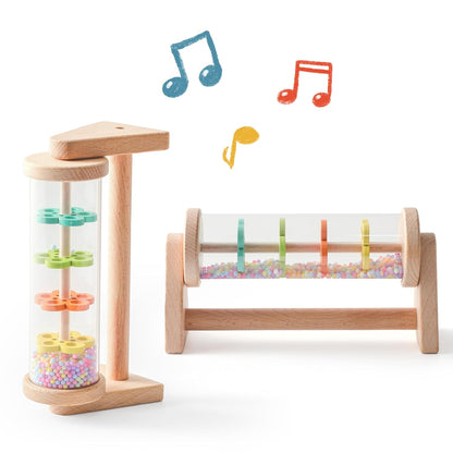 WOODEN TEETHER Wooden Soothing Rain Stick with Handle for 12 Months+ Babies Montessori Musical Baby