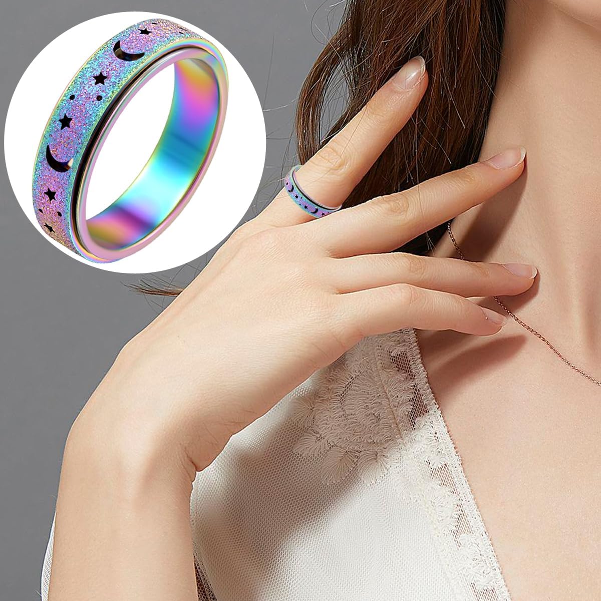 OreilleStar Anxiety Ring for Women Spinner Ring Fidget Ring Fidget Toys Adults Spinner Rings