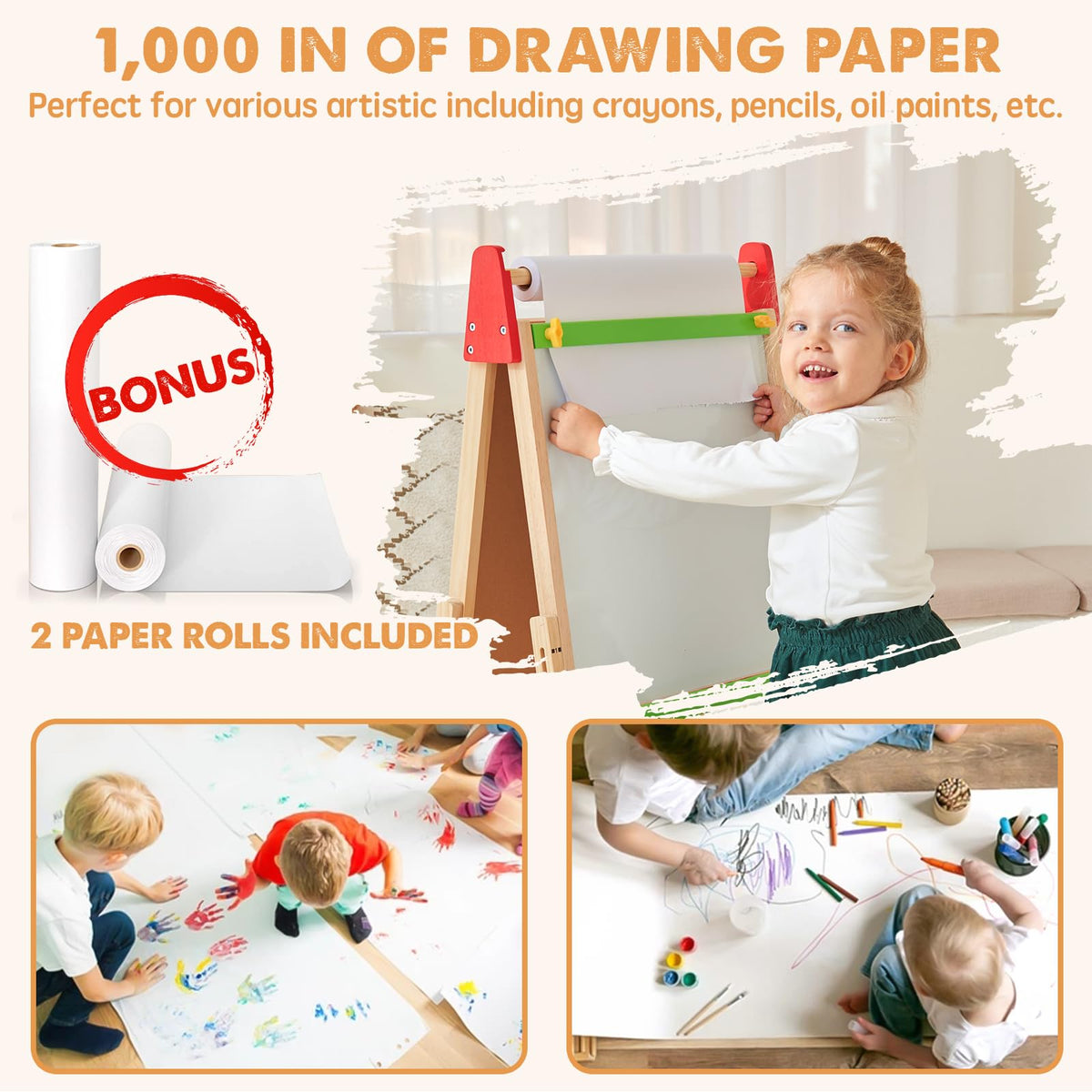 Tiny Land Wooden Easel for Kids, Art Easel with Chalkboard & Whiteboard
