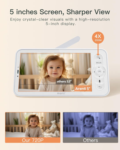 ARENTI Video Baby Monitor with Camera and Audio, 5-inch Smart Baby Camera Monitor with Free Phone