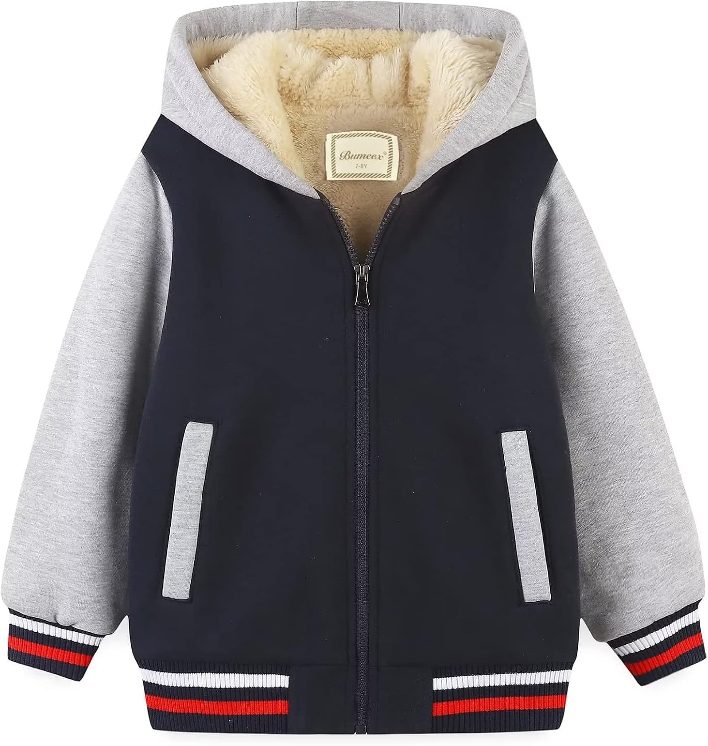Bumeex Kids Boy's Girl's Sherpa Fleece Lined Jacket Spring Fall Winter Zip up Sweatshirt Hoodie