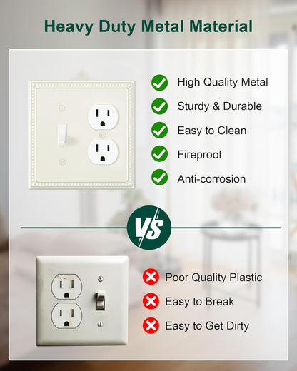 2-Pack Combo Toggle/Duplex Light Switch Cover Plate, Light Almond Metal Wall Outlet Cover Plate