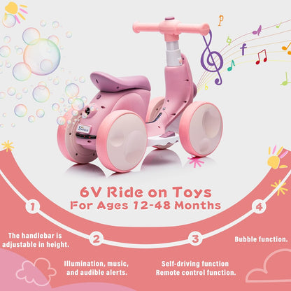 6V Electric Baby Balance Bike with Bubble Machine,4 in 1 Toddler Balance Bike w/Remote for 1 Year