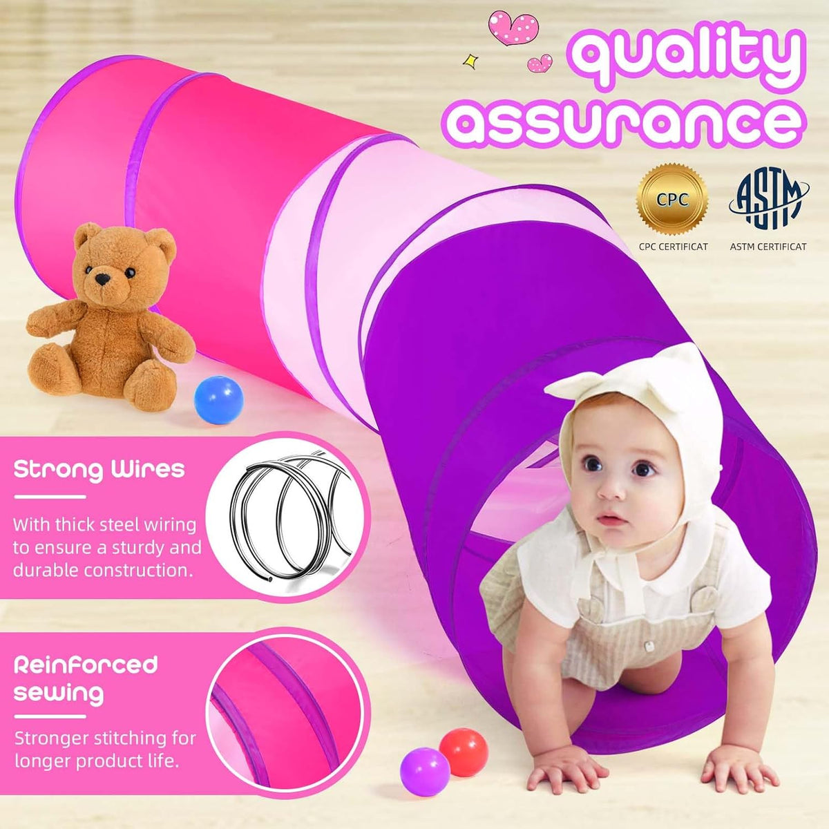 Kids Play Tunnel Tent for Toddler, 6-ft Pop Up Crawl Tunnel Toy for Baby Infant Children or Dog