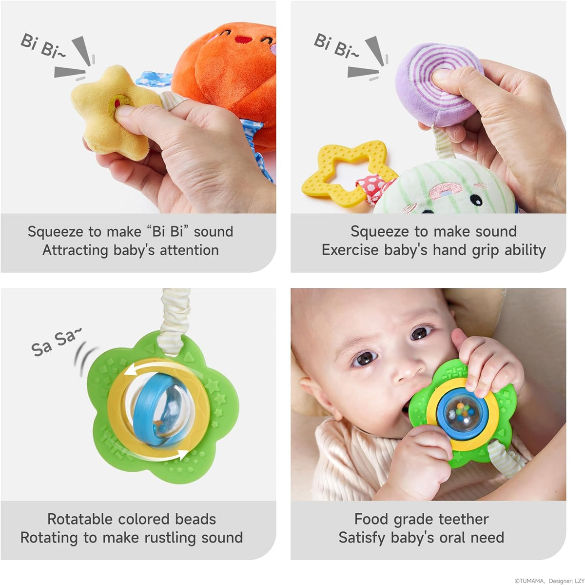 TUMAMA Hanging Baby Toys, 4 Pack Vegetable Crib Stroller Baby Gym Mobile Plush Toys, Early Baby