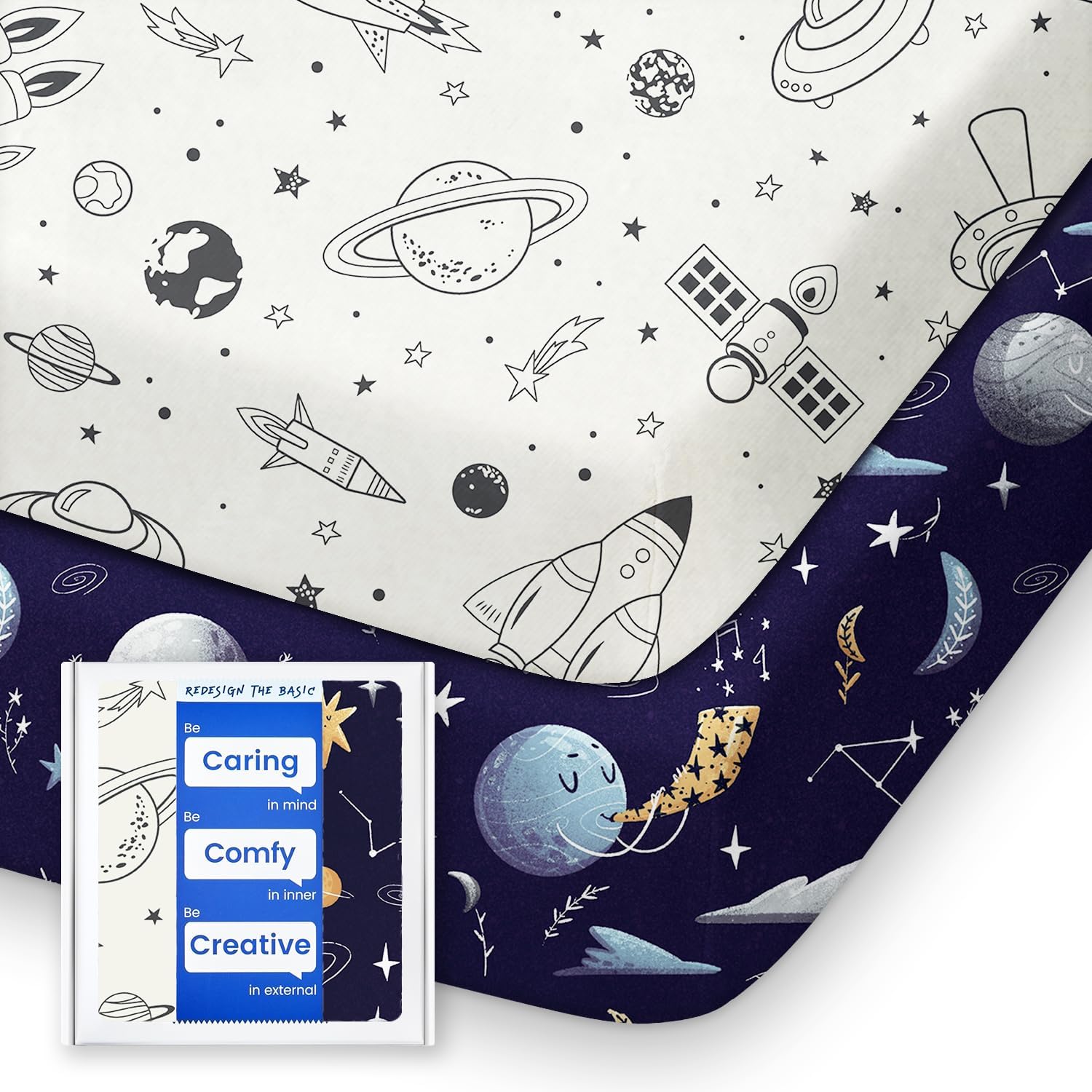 Pack N Play Sheets Fitted, TotBasic Ultra Soft Space Mini Crib Sheets, Premium Jersey Knit Pack and