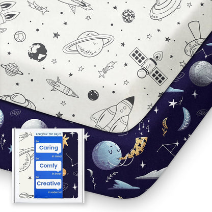 Pack N Play Sheets Fitted, TotBasic Ultra Soft Space Mini Crib Sheets, Premium Jersey Knit Pack and