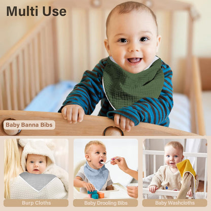 Muslin Baby Bibs,Soft Triangular Baby Bandana Drool Bibs for Baby Boy Girl,Solid Colors Bib for