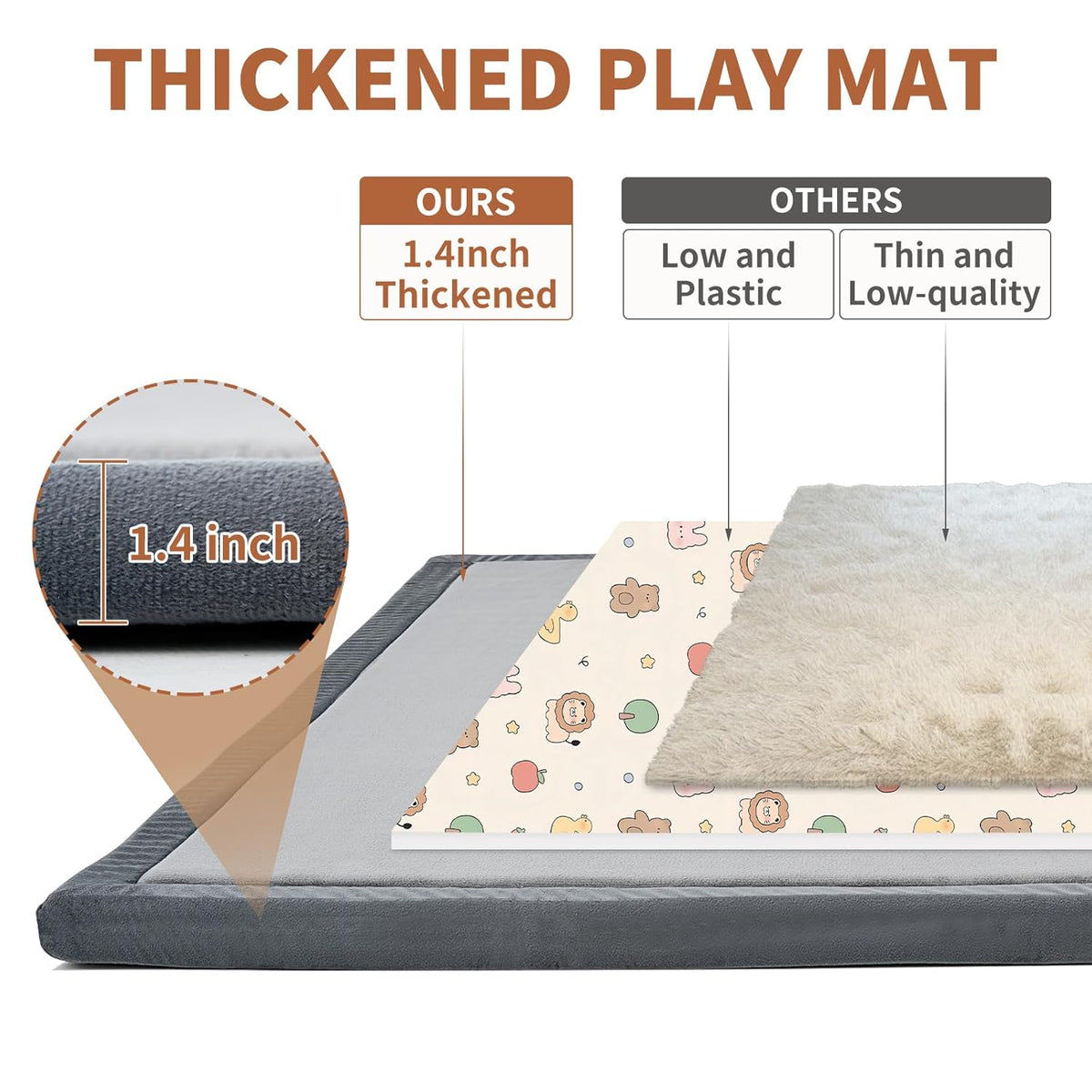 Baby Play Mat for Floor - 1.4" Thick Memory Foam Rug, 80"x80" Playpen Tummy Time Mat, Soft Velvet