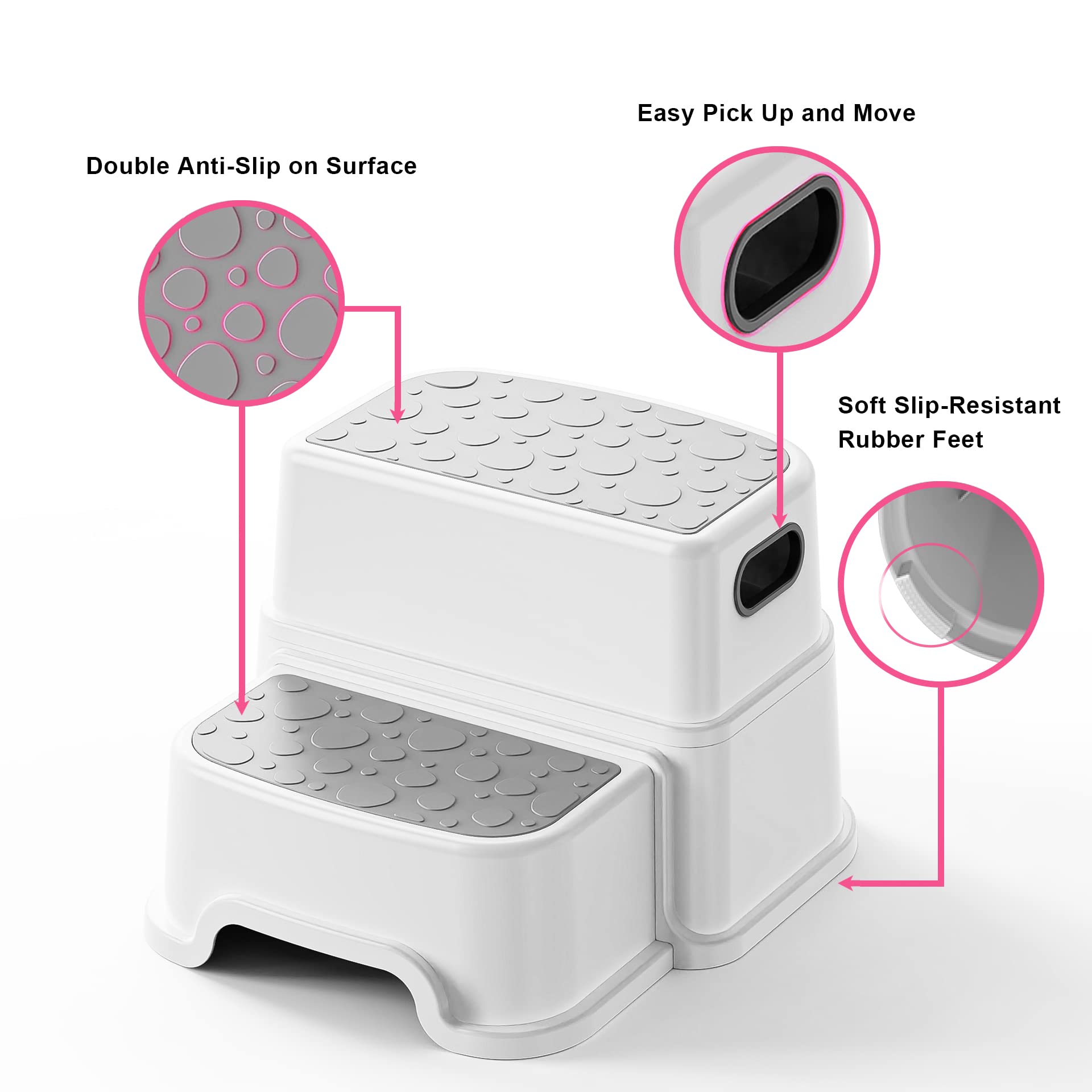 UNCLE WU Toddler Step Stool for Potty Training, Bathroom Sink & Toilet - 2 Step Kids Poop Stool