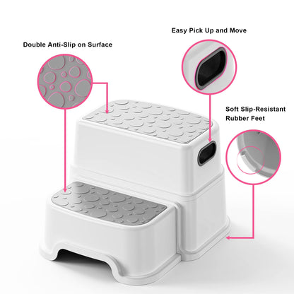 UNCLE WU Toddler Step Stool for Potty Training, Bathroom Sink & Toilet - 2 Step Kids Poop Stool
