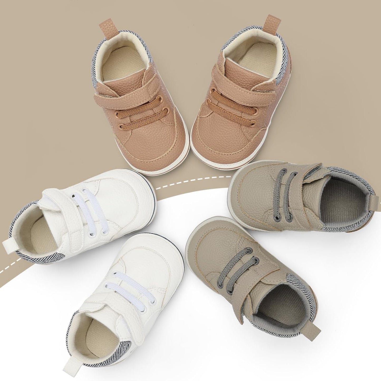 Baby Boys Girls Non-Slip Rubber Sole High-Top PU Leather Infant Sneakers Toddler Crib First Walker