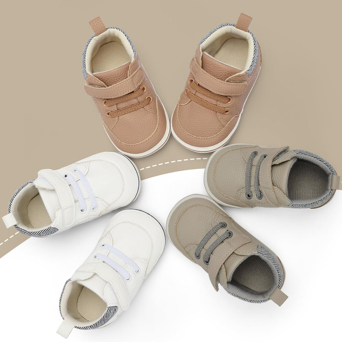 Baby Boys Girls Non-Slip Rubber Sole High-Top PU Leather Infant Sneakers Toddler Crib First Walker