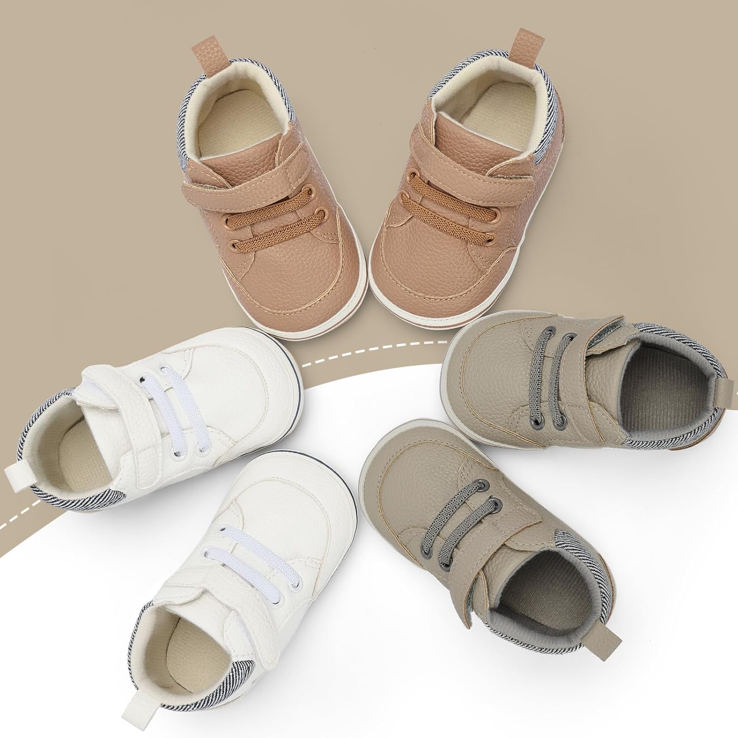 Baby Boys Girls Non-Slip Rubber Sole High-Top PU Leather Infant Sneakers Toddler Crib First Walker