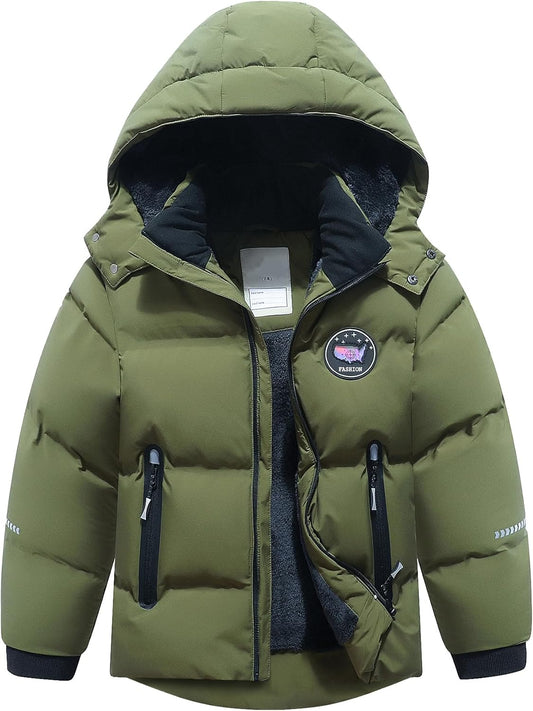 Kids Boy's Winter Coat Fleece Lined Waterproof Jacket Puffy Cotton Coat Thick Hooded Down Outdoor