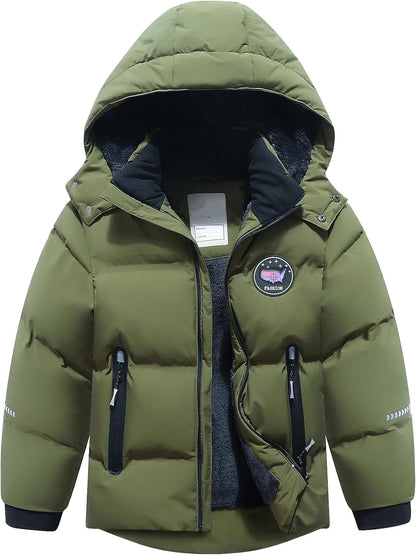 Kids Boy's Winter Coat Fleece Lined Waterproof Jacket Puffy Cotton Coat Thick Hooded Down Outdoor