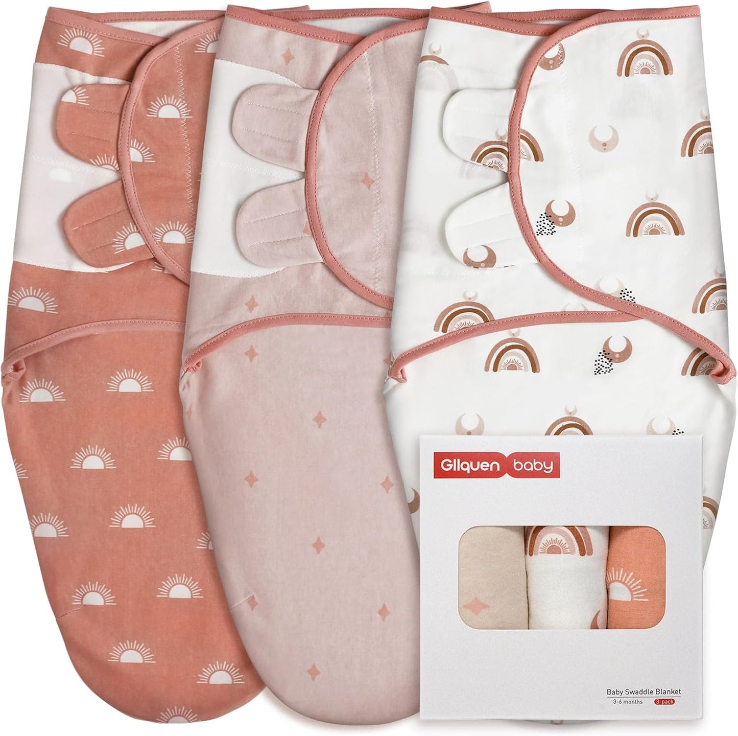 GLLQUEN BABY 3-Pack Baby Swaddle Sleep Sacks for Newborn - Baby Swaddles 3-6 Months, Infant