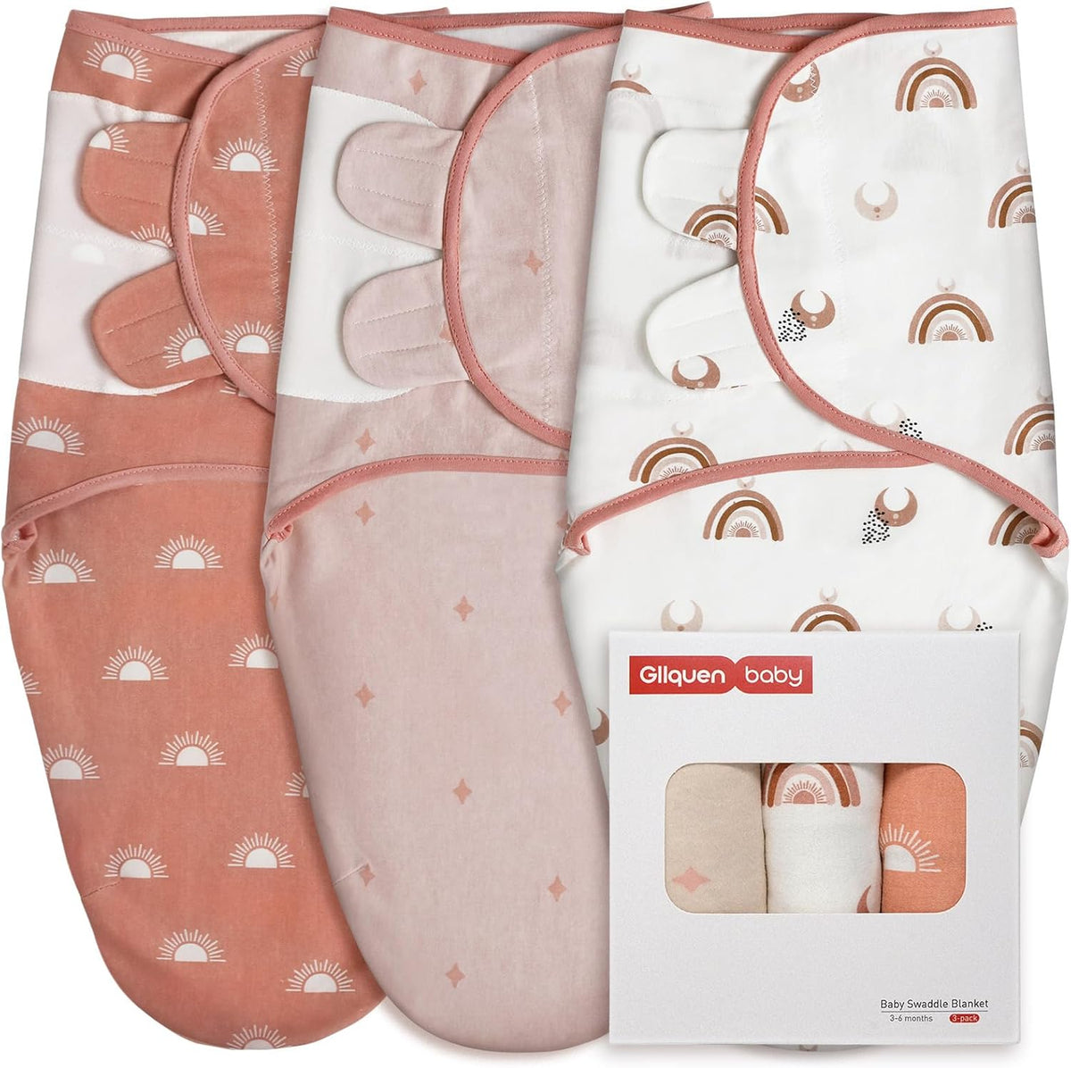 GLLQUEN BABY 3-Pack Baby Swaddle Sleep Sacks for Newborn - Baby Swaddles 3-6 Months, Infant