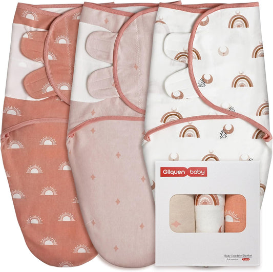 GLLQUEN BABY 3-Pack Baby Swaddle Sleep Sacks for Newborn - Baby Swaddles 3-6 Months, Infant