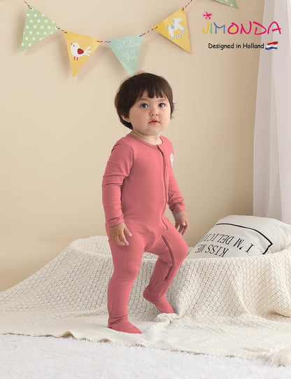 Jimonda Bamboo Baby Pajamas,Unisex Boys Girls One-Piece Footies,Long Sleeve Sleepers 2-Way Zip