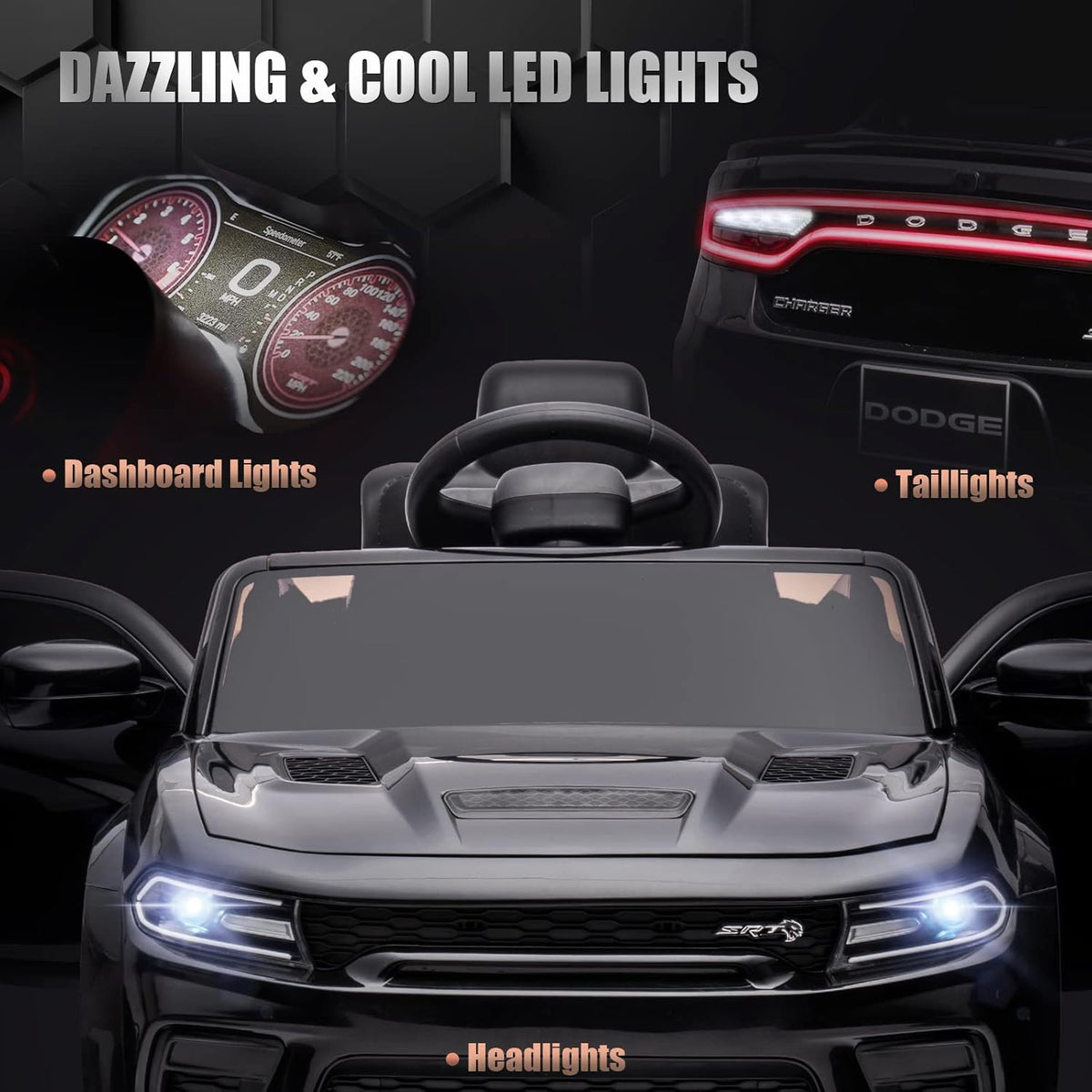 12V 7Ah Kids Electric Ride on Car, Licensed Dodge Charger SRT Hellcat, Battery Powered 4-Wheels Toy