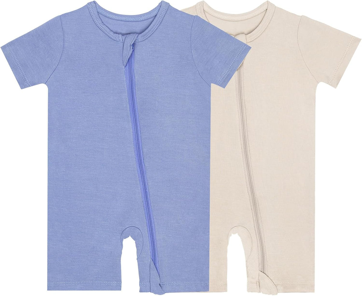 GUISBY Rayon made from bamboo Baby Pajamas Short Sleeve Footless Rompers 2 Way Zipper Sleeper for