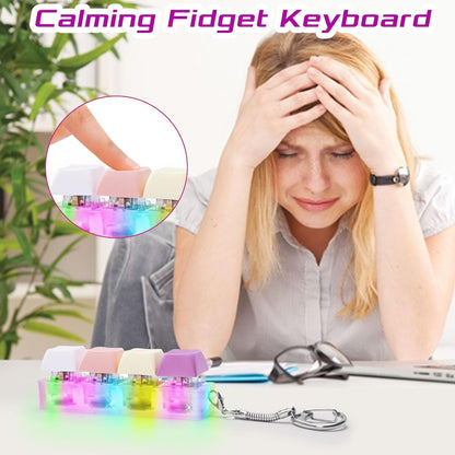 Keyboard Fidget Toys Adults Fidget Keyboard Clicker with LED Light Keychain Sensory Toys for