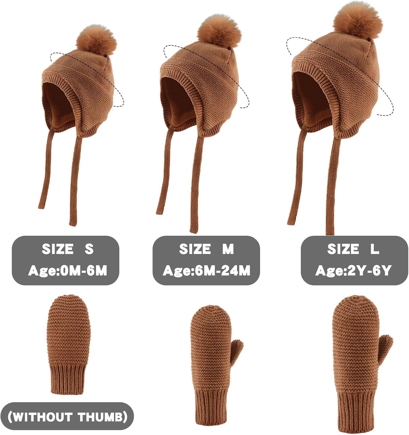 Basic Winter Baby Beanie Gloves Boys Girls Knitted Hat Pompom Kids Earflap Hats Warm Infant Toddler