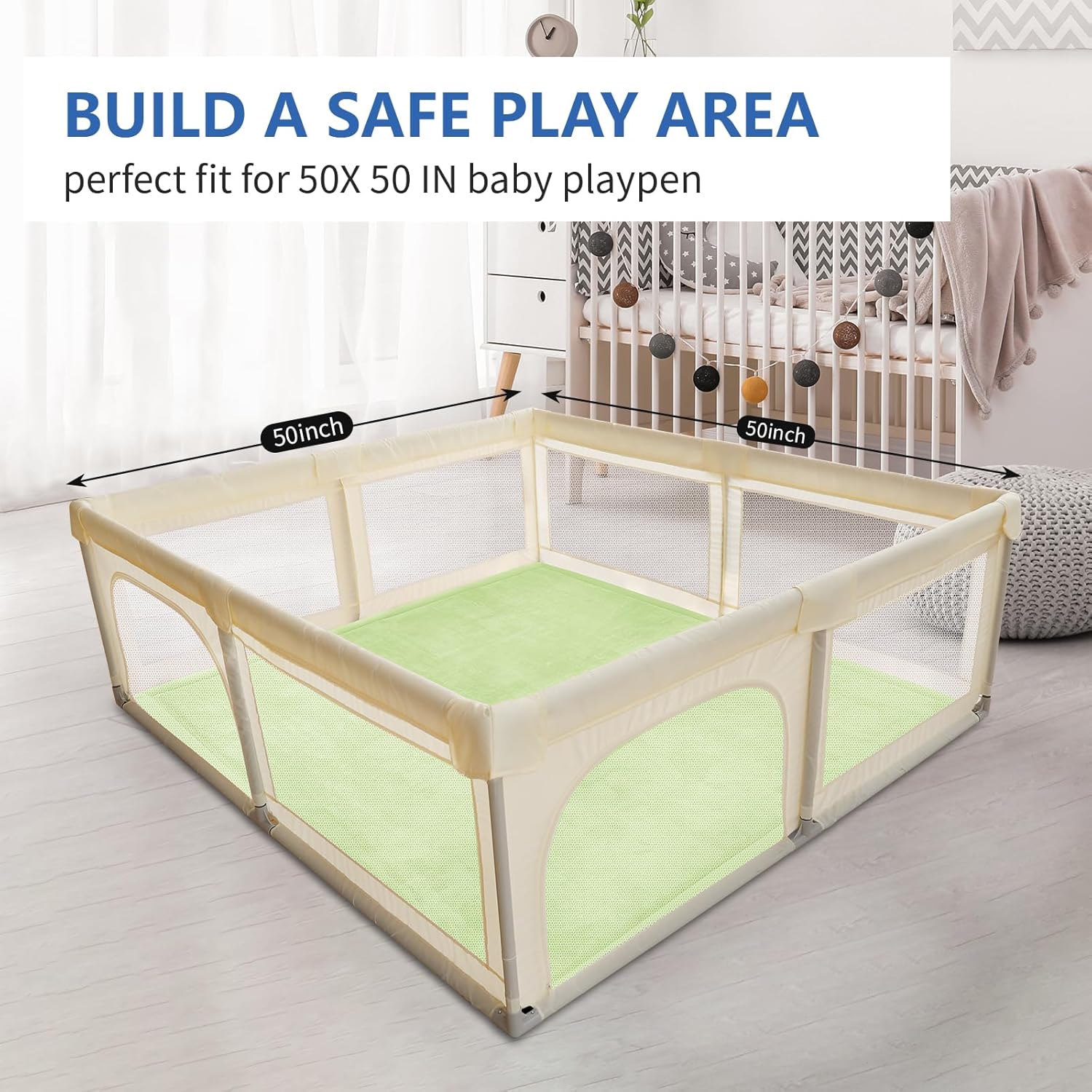 Baby Play Mat for Floor,1.3"Thick Elasti-Foam 50x50 Playpen Mat for Toddlers Infant